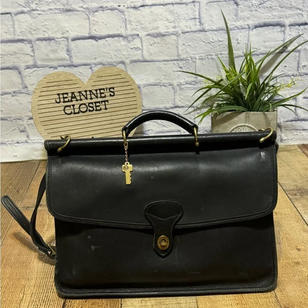 Jack Georges Traditional Classic Satchel Briefcase USA Black Leather handle